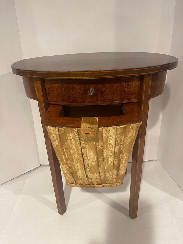 Early 19th Century Wooden Sewing/Work Table W Drawer And Silk Basket gallery
