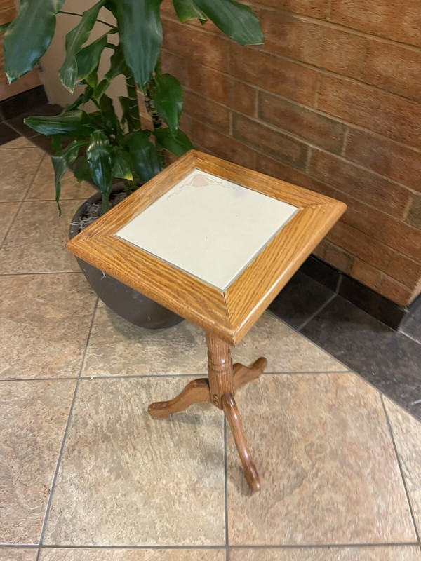 Antique Rustic Oak Wood Pedestal Table Plant Stand gallery