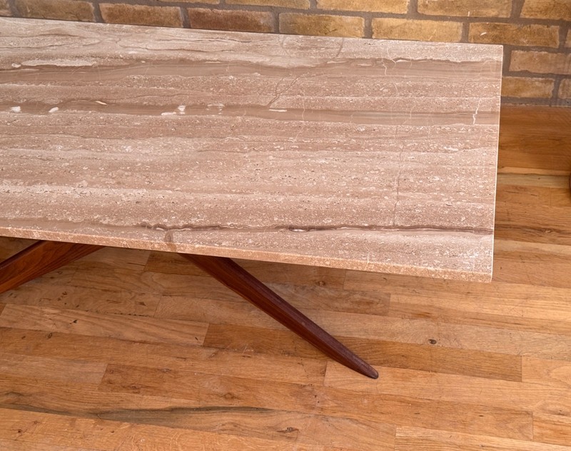 Walnut Wood Marble Jacks Jax Pearsall Craft Coffee Table Vtg Danish Design Mcm gallery