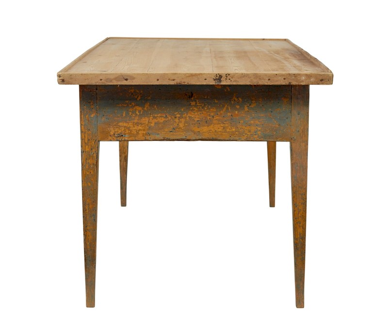 MID 19TH CENTURY ORIGINAL PAINT SWEDISH PINE BAKERS TABLE gallery