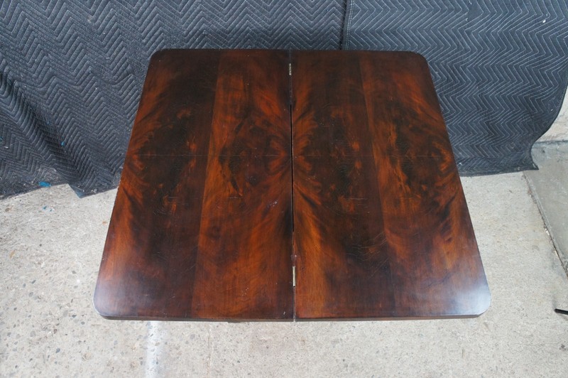 Antique 19th Century American Empire Crotch Mahogany Game Card Console Table gallery