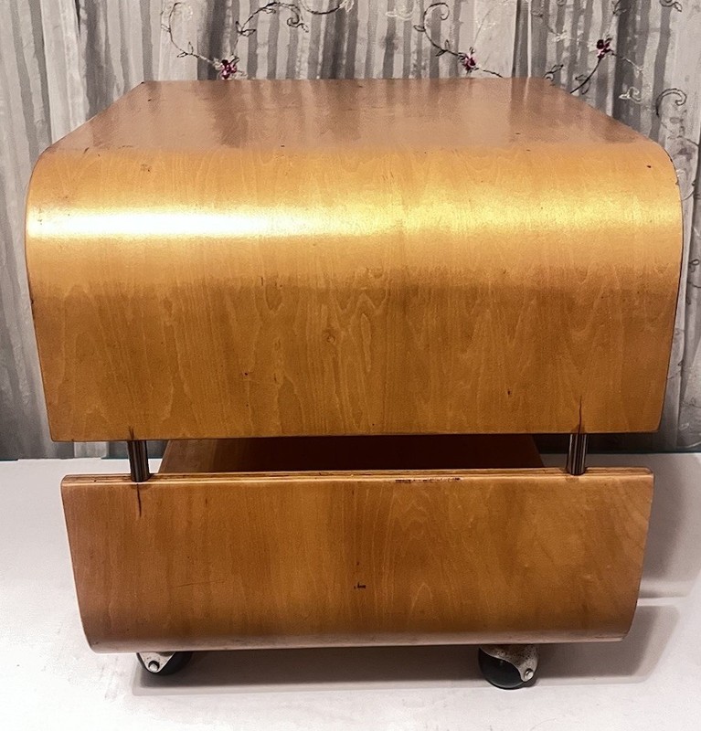 Mid-Century Modern Danish Industrial Bentwood Style Rolling Cube End Table Stand gallery