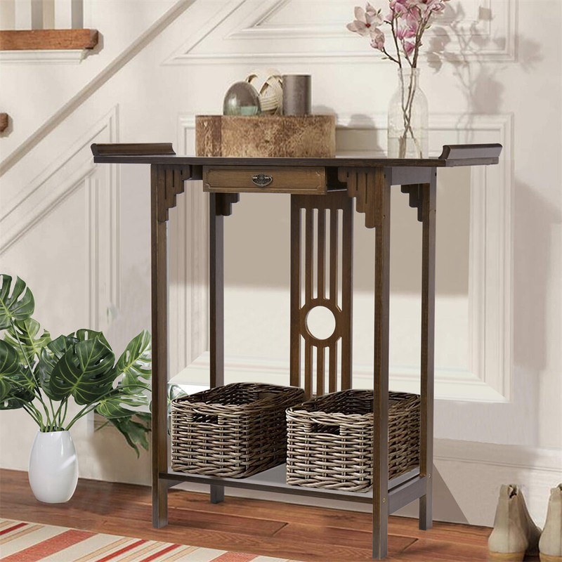 High Polish Narrow Console Table Hallway Table Entry Decor 2-Tier Storage Table gallery