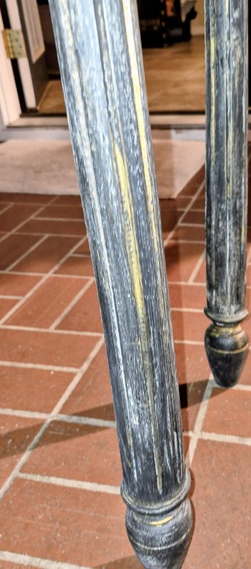 Vintage Wood Antique Console Table Rustic Painted Handcarved Trim, Sides, Legs. gallery