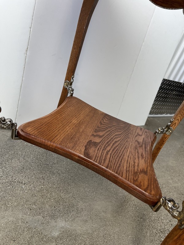 Antique French Louis XV oak accent table with shelf, ormolu and dolphin mounts gallery