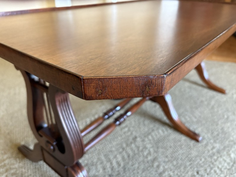 Antique English Regency Mahogany Wood Lyre Harp Base Coffee Table gallery