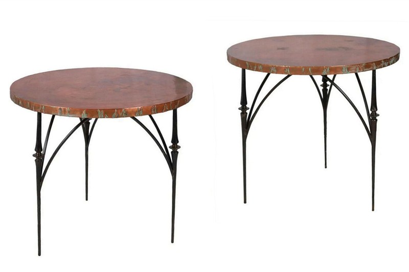 Pair William Sofield Copper and Iron Cafe Bistro Side Tables