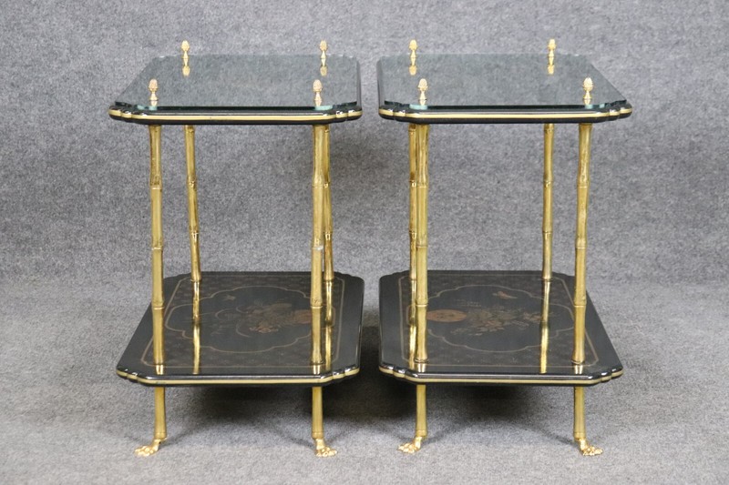 Pair of Finest Quality Maison Bagues Attributed Faux Bamboo Chinoiserie Tables gallery