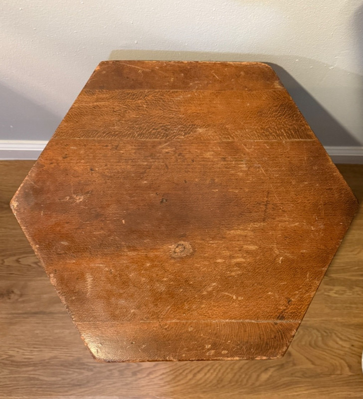 🌿 Vintage / Antique Hand Carved Wood Plant Stand Side Table Hexagon Boho Decor gallery