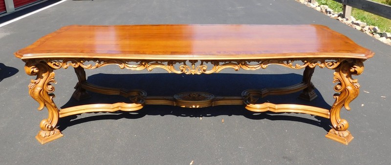 Vintage 110″ French Louis XV Rococo Style Heavily Carved Walnut Dining Table