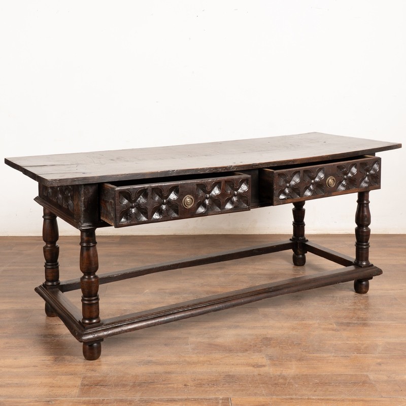 Late 18th Century Spanish Oak Console Table with Two Drawers gallery