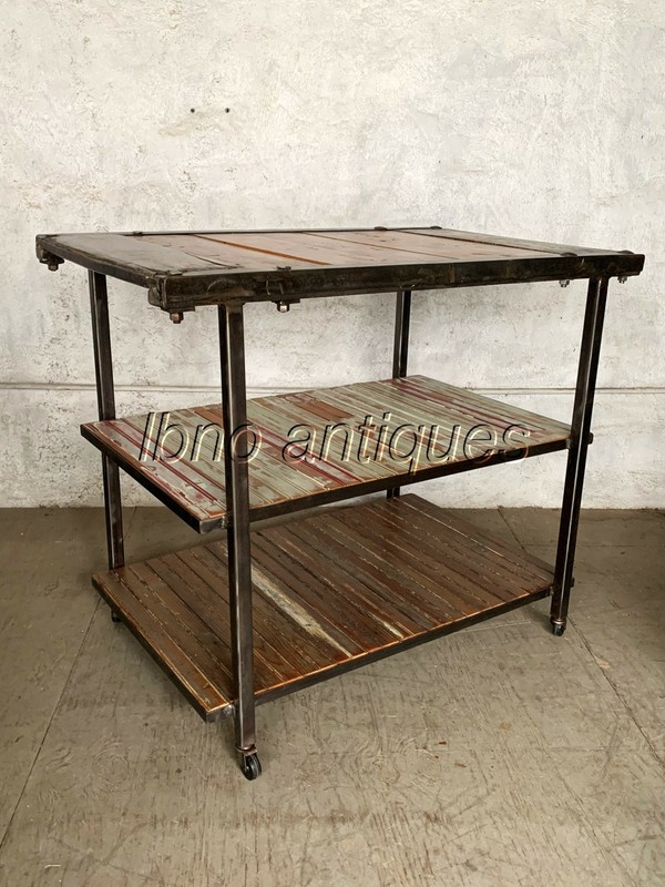 VINTAGE INDUSTRIAL KITCHEN ISLAND / BAR / SERVING CART. CUSTOM MADE. L@@k!