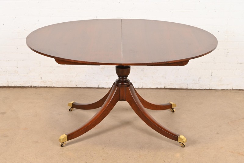 Baker Furniture Georgian Banded Cherry Wood Pedestal Dining Table, Refinished