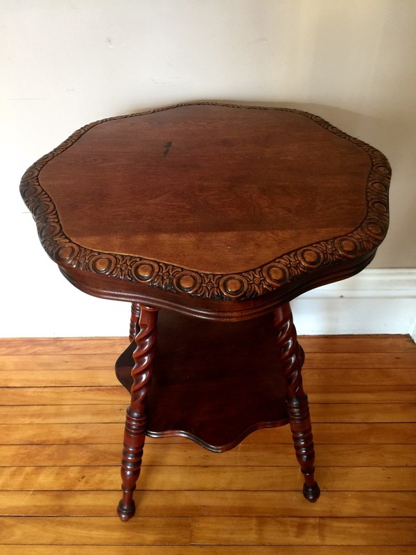 Mahogany Round Side Table hand turned legs carved gallery