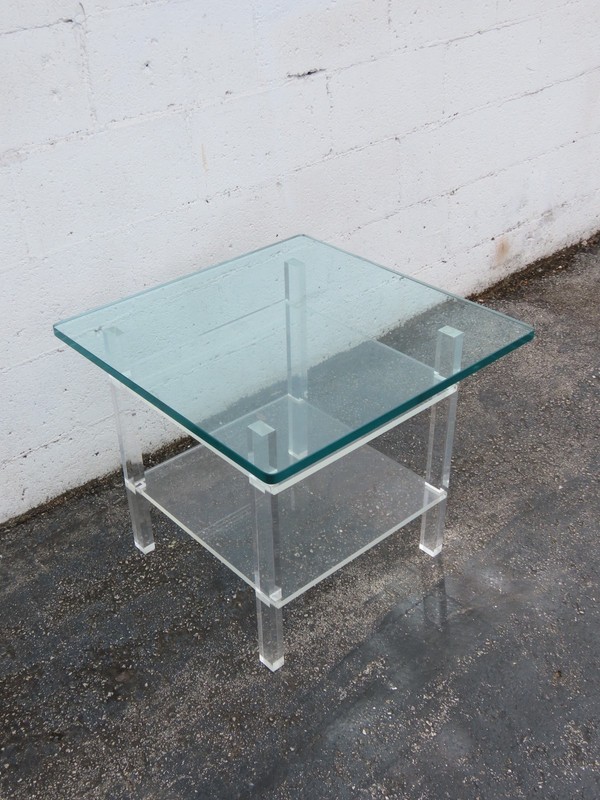 Hollywood Regency Two Tiers Lucite Glass Top Side End Table 6382 gallery