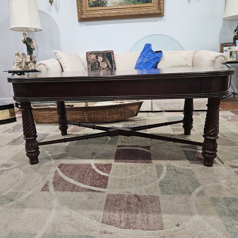 Vintage Traditional Solid Wood Coffee Table w/ Twisted Legs & Cross Stretcher...