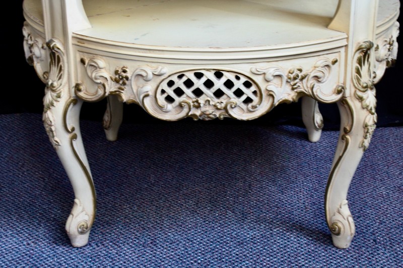 Table with Marble Top Vintage 2-Piece Hollywood Regency Hand Carved Wood gallery