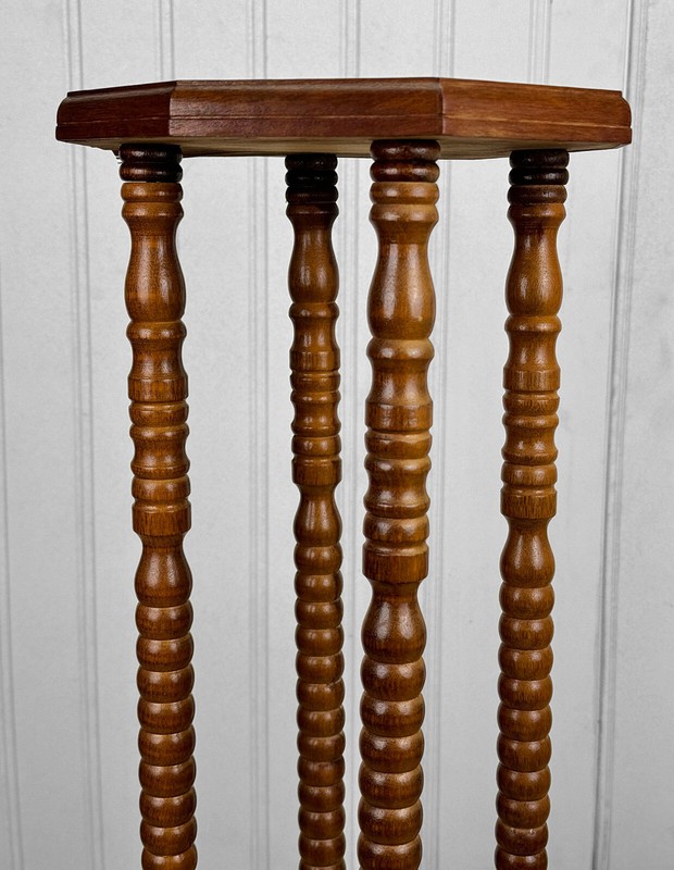 Vintage Traditional Turned Walnut & Marble Plant Stand Pedestal gallery