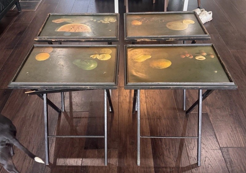 MCM Artex Snack TV Tray Set Of 5 Vintage Folding Table FINE Art Still Life gallery