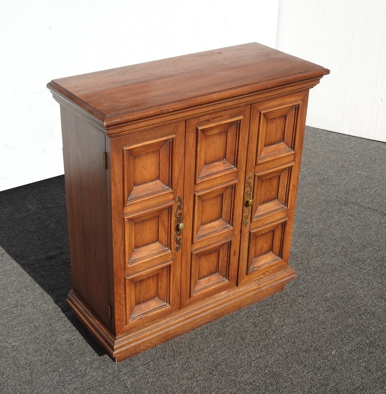 Vintage Mid Century Modern Brown Side Console Cabinet w Two Doors gallery