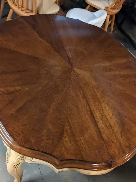 Elegant Louis XV Style Oval Dining Table with Ivory Painted Base and Two Leaves gallery