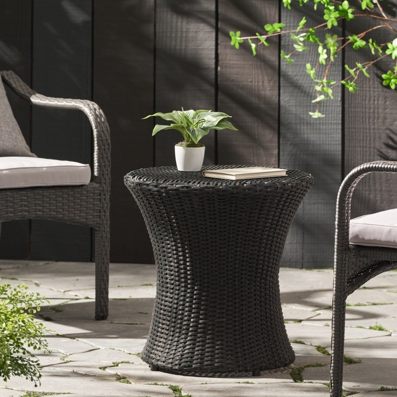 Rattan Hourglass Side Table, Outdoor Accent Table Black, No Assem Freestanding gallery