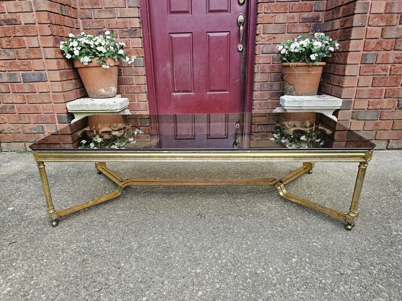 VINTAGE MID-CENTURY MODERN COFFEE TABLE HOLLYWOOD REGENCY GILDED METAL CONSOLE