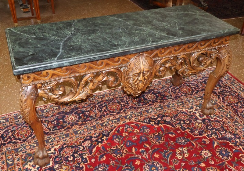 Maitland Smith Baroque Renaissance Revival Style Green Faux Marble Console Table gallery