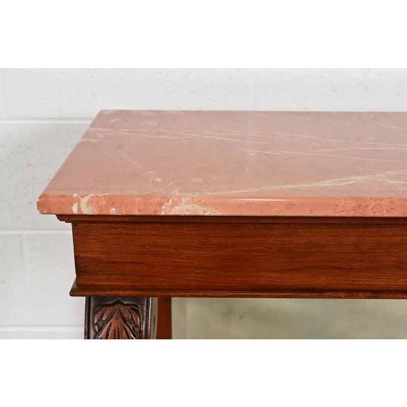 Ethan Allen French Empire Carved Cherry Wood Marble Top Console Table gallery