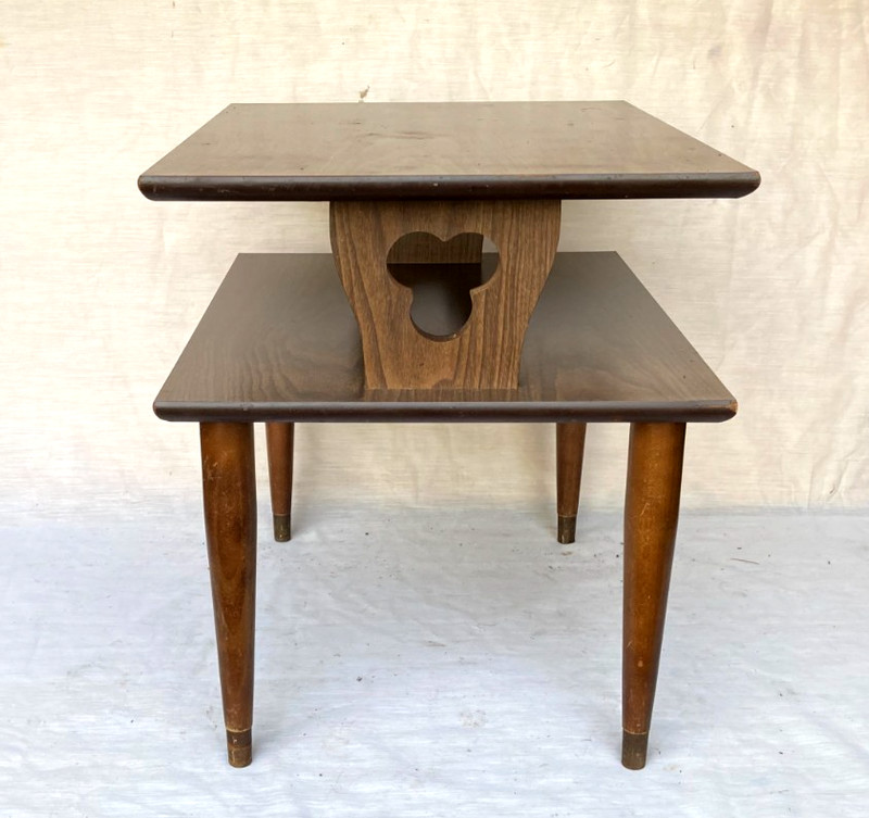Vintage Retro Mid Century Modern 2-Tier Walnut Wood Formica End Table - Nice!! gallery