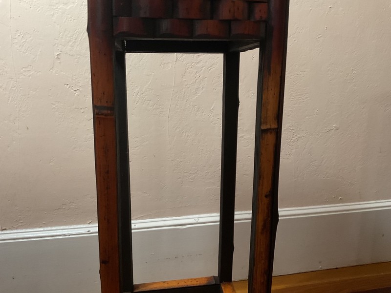 Vintage Bamboo Plant Stand Woven Top Boho Accent Table 27.75” h x 5.4 lb gallery