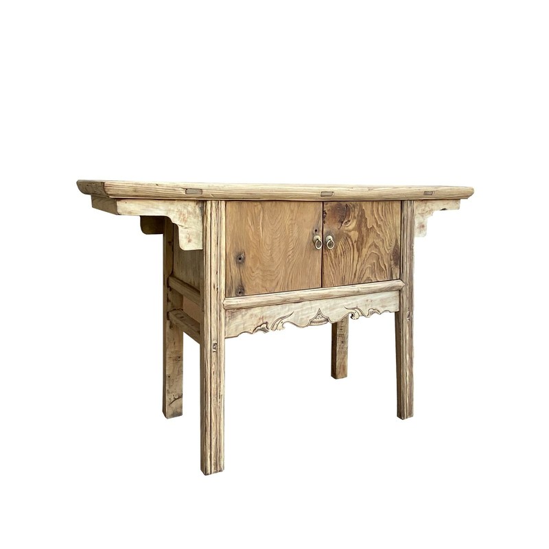 Chinese Vintage 2 Doors Raw Wood Rustic Low Side Table cs7167 gallery