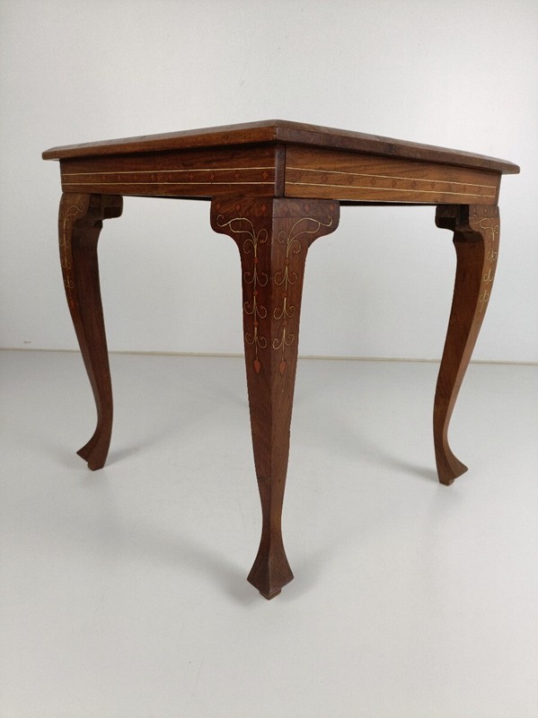 Small Vintage Side Occasional Wine table Vintage carved wood Inlay Louis XV legs gallery