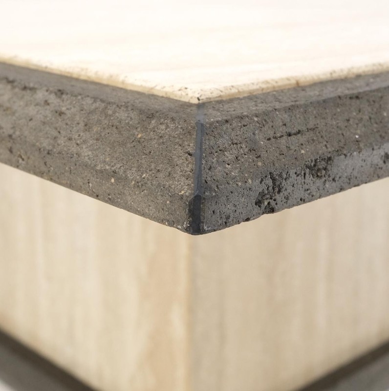 Two Tone Square Travertine Coffee Table Grey Bezel Italian Mid Century Mode gallery