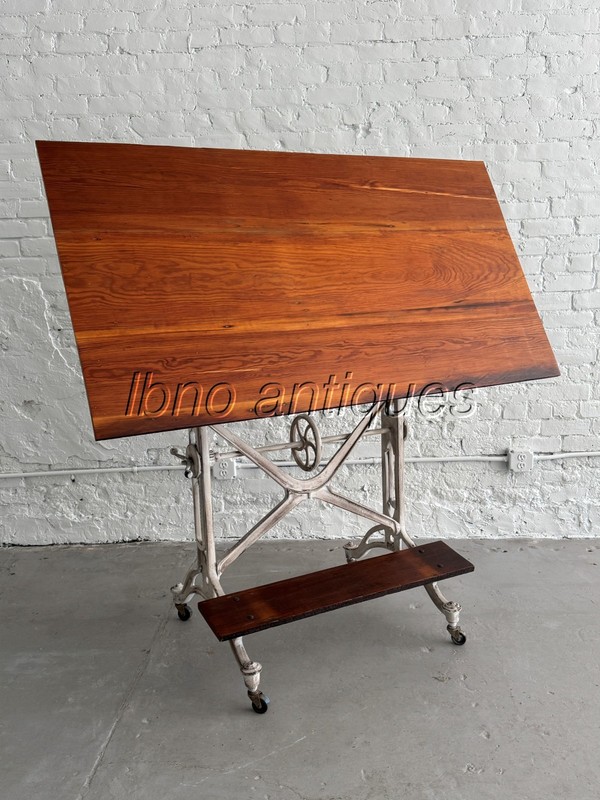 ANTIQUE DRAFTING TABLE -DINNING – BAR – KITCHEN ISLAND. INDUSTRIAL CAST IRON