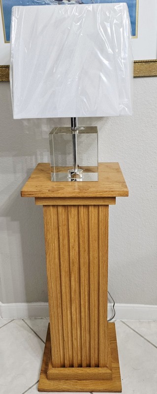 Mid Century Solid Golden Oak Fluted Column Plant/Lamp Stand