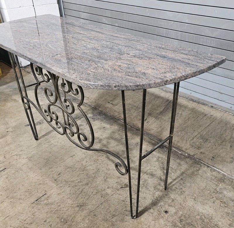 Wrought Iron Designer Base with Granite Top Console Table gallery