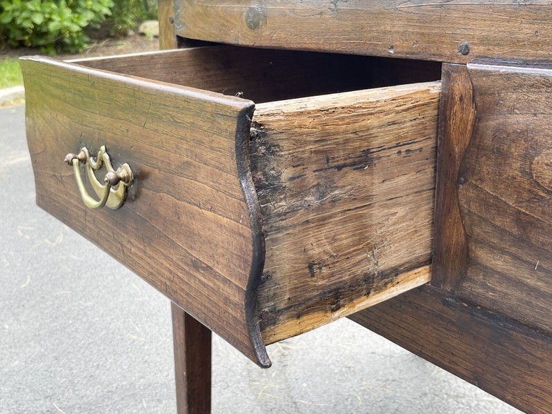 Antique French Three Drawer Planked-Top Server Console Table gallery