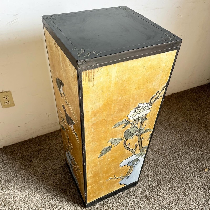 Chinese Black and Gold Hand Painted and Carved Pedestal gallery