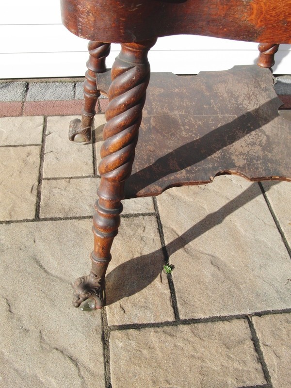 Victorian Oak Table Cast Iron & Glass Furniture Feet Victorian Face Swirl Legs gallery