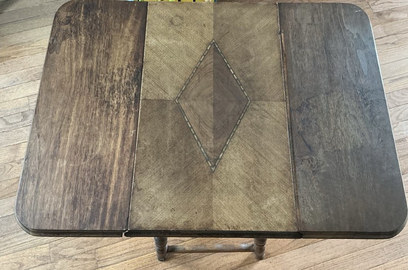 Vintage Solid Wood Drop Leaf Side Table With Diamond Shape Inlay gallery
