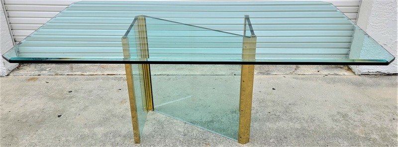 1970's Leon Rosen for PACE COLLECTION Glass & Brass Dining Table 72" x 40" gallery