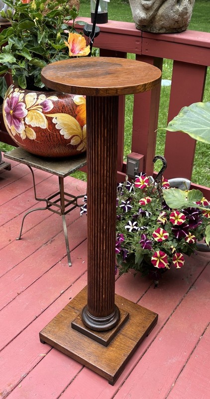 Antique Arts & Crafts Mission Quartersawn Tiger Oak Plant Stand Pedestal Fluted gallery