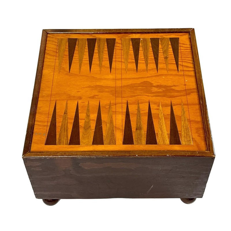 Vtg 1930s Handmade Art Deco Backgammon Board Low Game Table Geometric Wood Inlay gallery