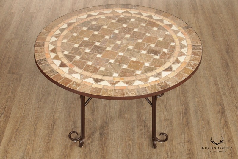 Tuscan Style Mosaic Stone & Wrought Iron Round Dining Table gallery