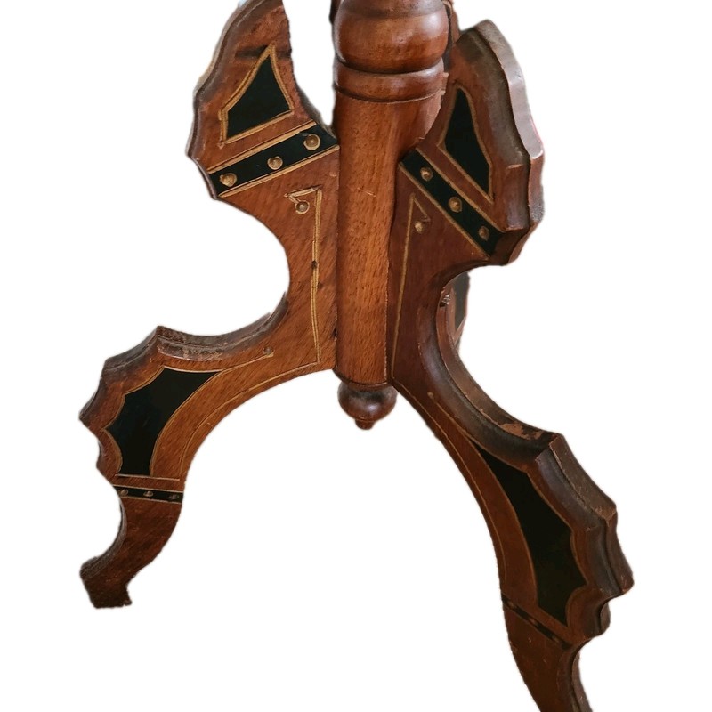 Aesthetic Movement Antique Carved Walnut Eastlake Inlaid Parlor Pedestal Table gallery