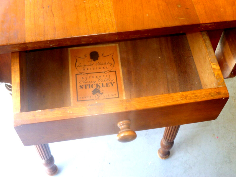 Stickley Cherry Valley dining drop leaf table 2 drawer Antique Mid century gallery