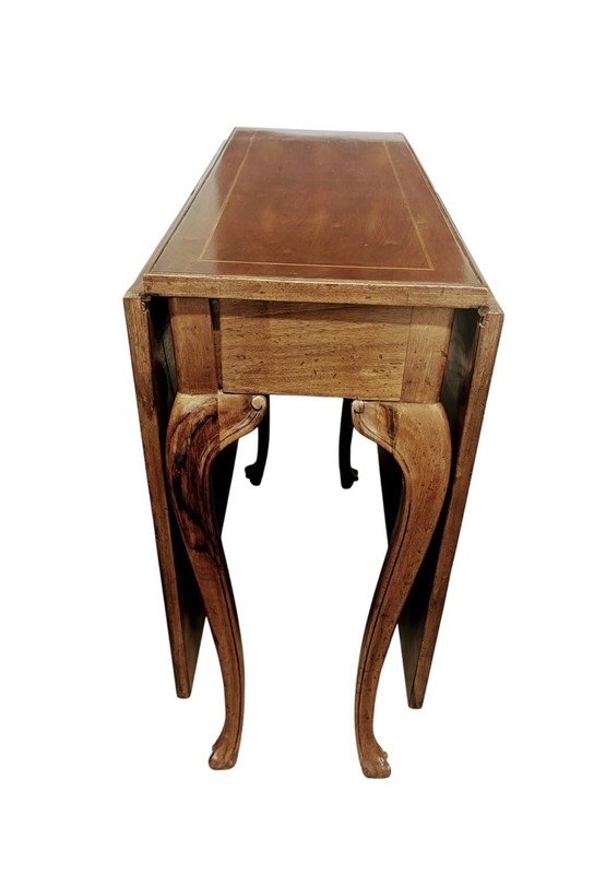 Vintage Italian Inlay Drop Leaf Swing Legs Table 18th Century