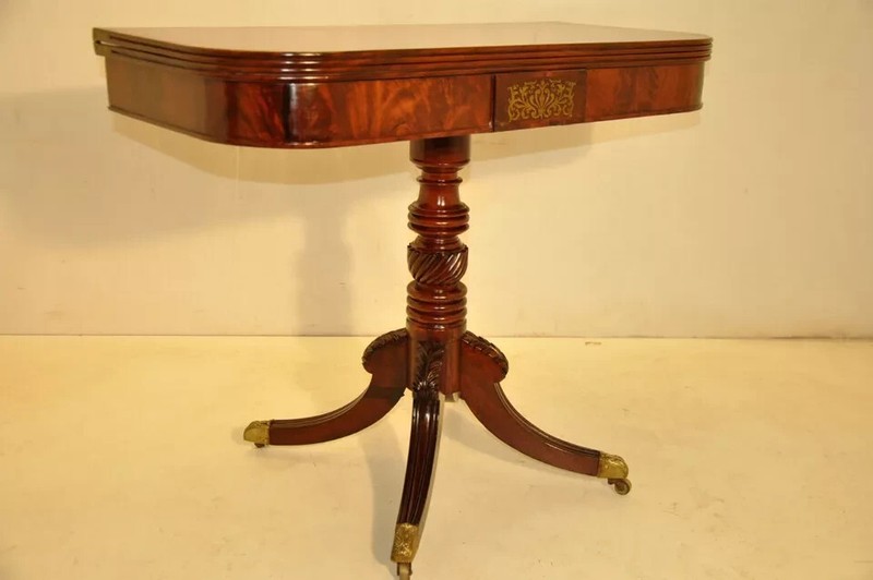 19th Century English Regency Mahogany Game Table on Metal Casters, card Table gallery