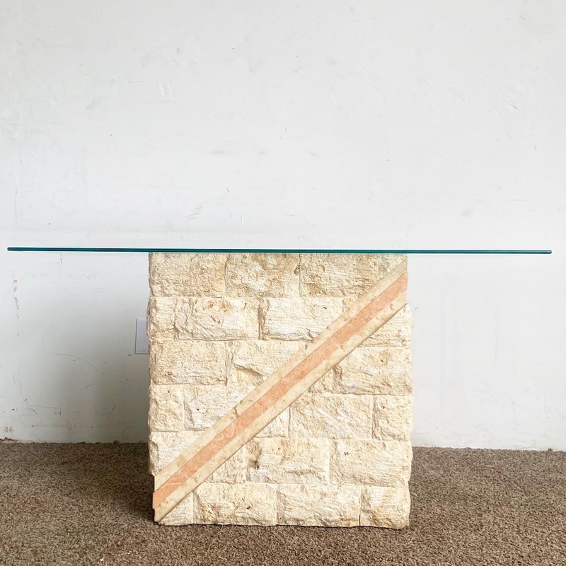Postmodern Tessellated Mactan Stone Console Table w/ Polished Pink Stone Accent gallery
